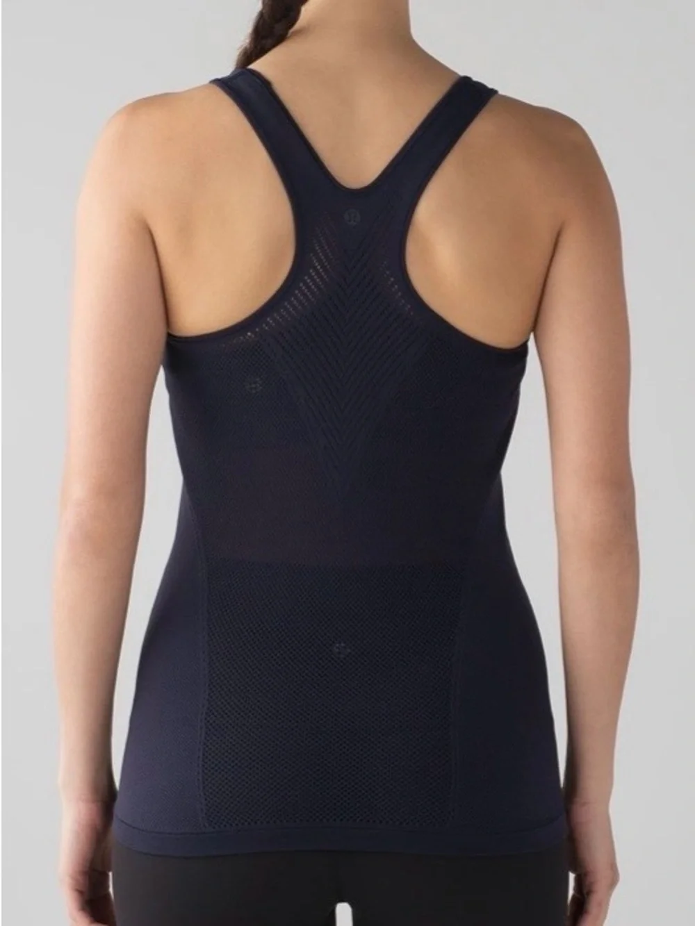 LULULEMON Midnight Navy Reveal Racerback Tank Seamless Active Mesh Top Size L